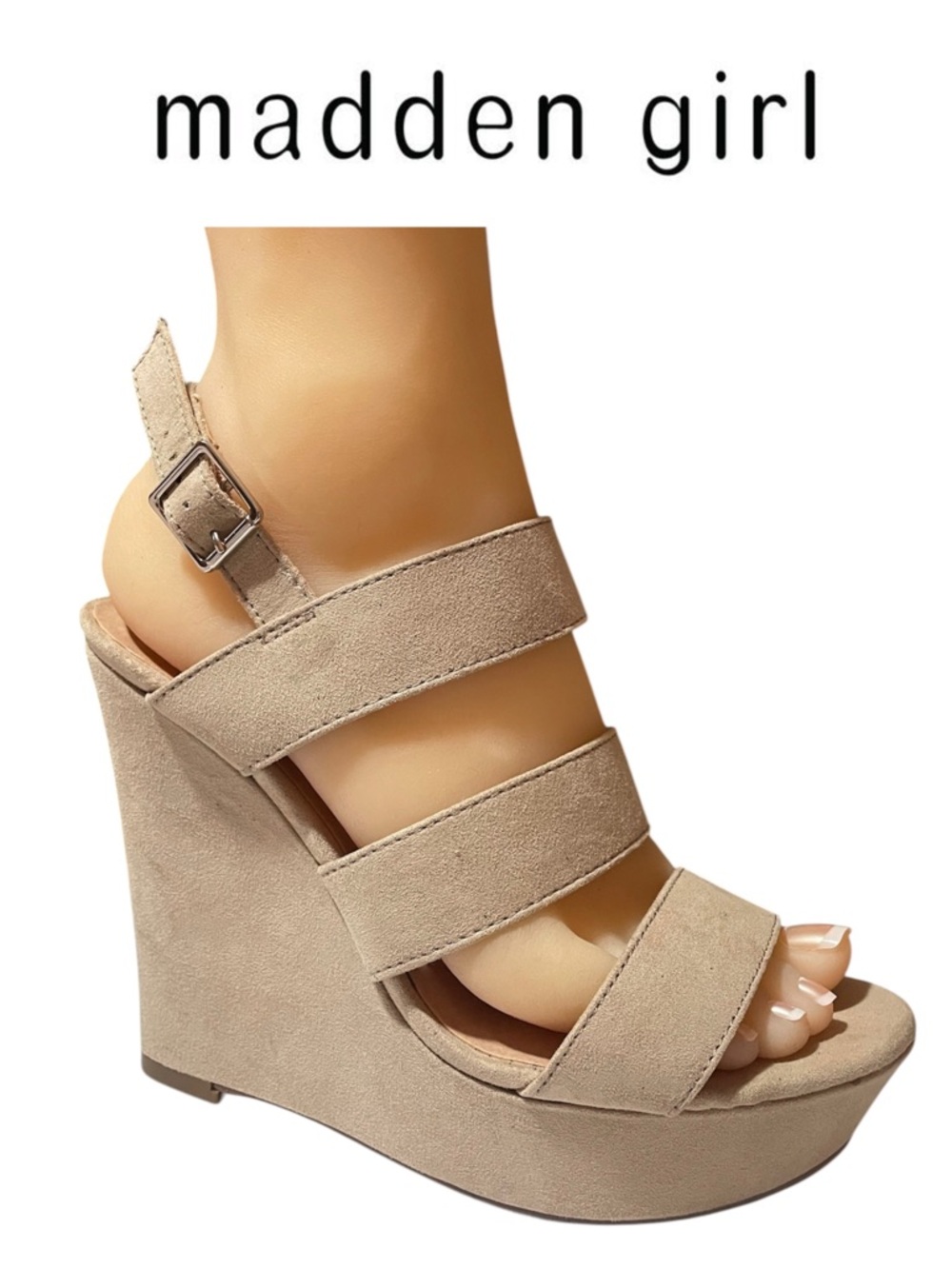 Madden Girl Taupe Suede Strappy Wedge Sandals